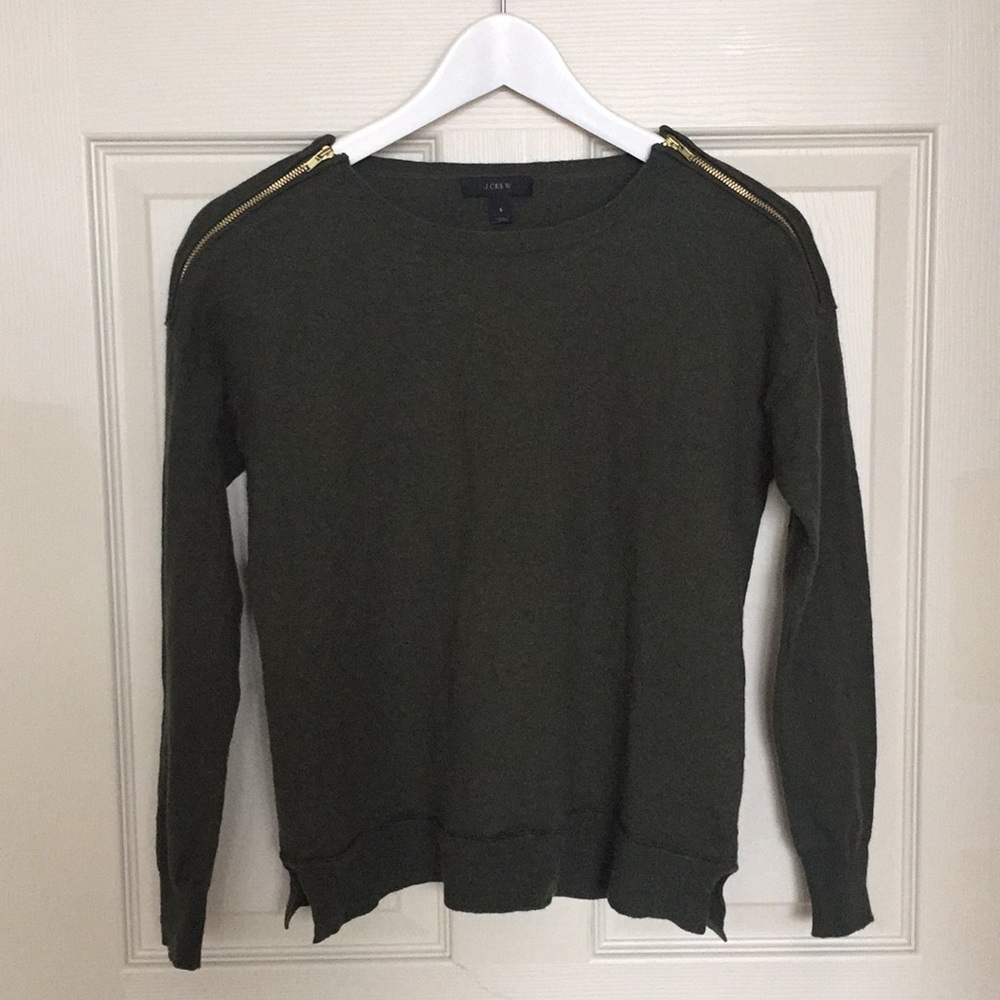 J. Crew green zipper detail shirt